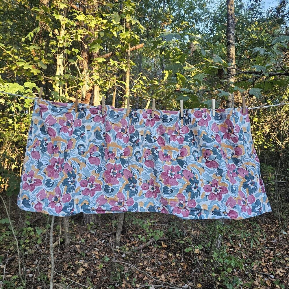Floral Valance Pink Teal Yellow Cottagecore Homemade 47" Window Curtain
